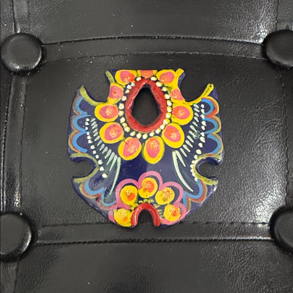 Mexico Talavera Sand Dollar Navy Blue & Yellow Hand Painted Mexican Floral